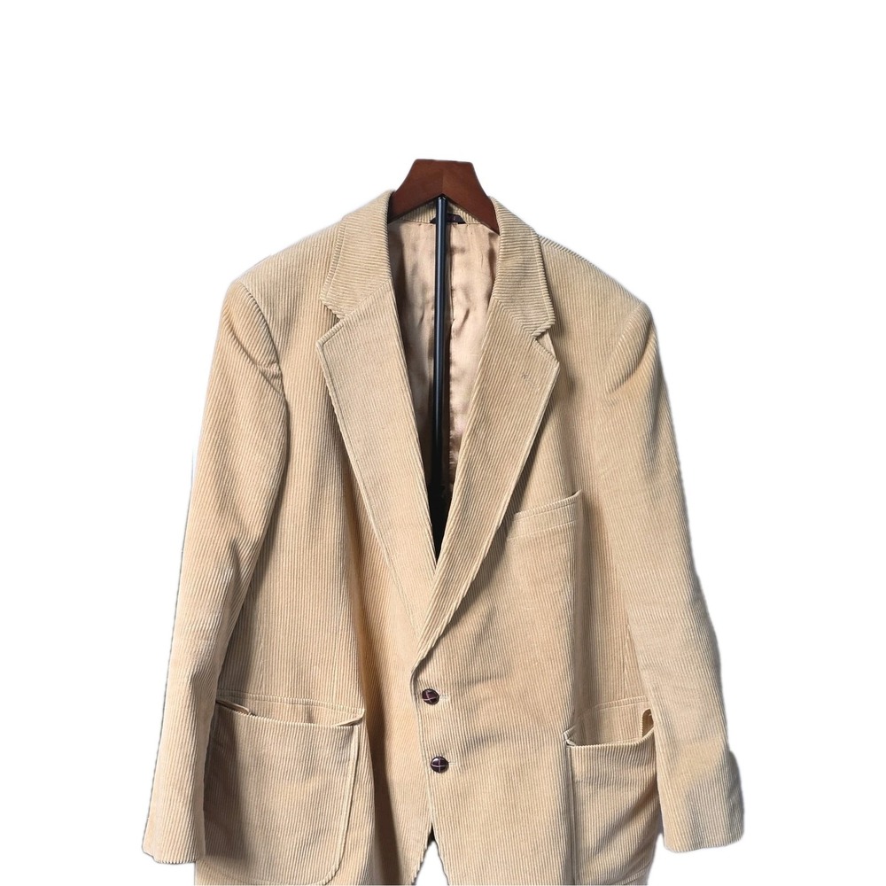 Vintage 70s Schwartz Las Vegas 100% Cotton tan corduroy blazer. Size 50